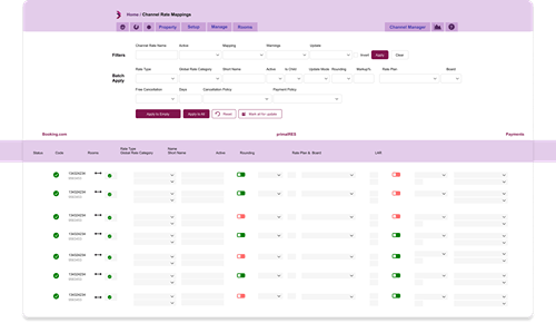 Screenshot of channel rate mappings from primalres channel manager